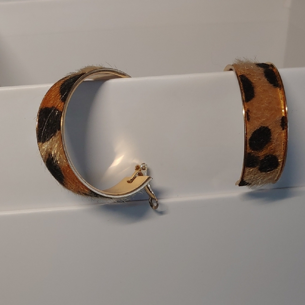 Gold and Brown Hoop Earrings with Safari Pattern